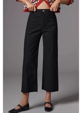 Anthropologie The Colette Linen Crop Wide Leg Pants Black 27